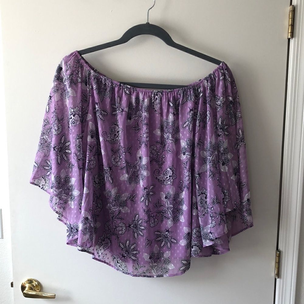 Lane Bryant Off the Shoulder Blouse Size 18/20 NWT Purple Paisley